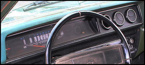 Simple Chevy Vega dashboard - no tachometer, AM radio, no air conditioning!